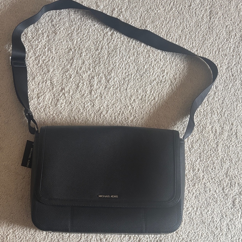 Michael Kors Black Pebbled Leather Messenger Crossbody